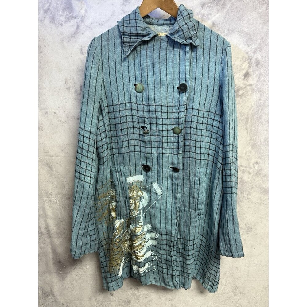 The People of the Labyrinths Womens Jacket Dress Button Up Coat Blue M 21x35.5